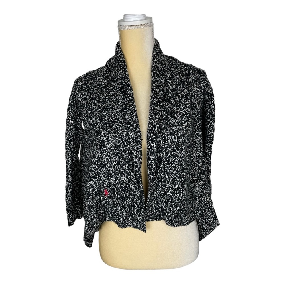 Ralph Lauren Black White Marled Waterfall Cardigan Girls Size M (8-10)